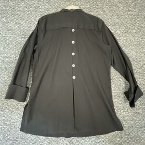 paperwhite Button Up Tunic Shirt Flip Cuffs Top 97% Cotton Classic Black 14 City